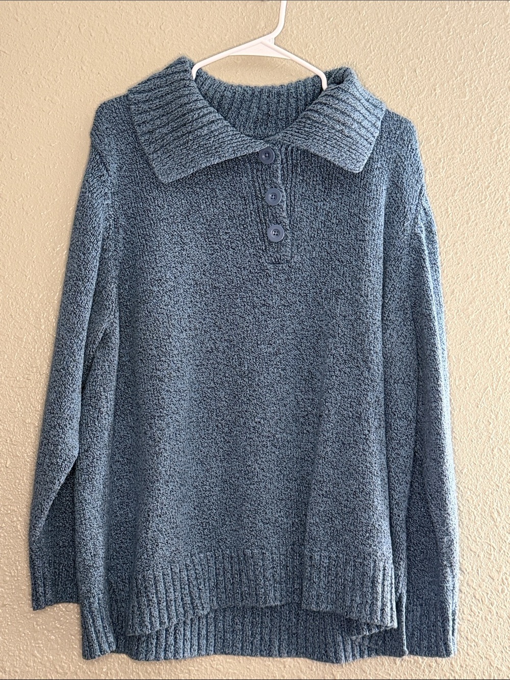 croft & barrow Blue Ribbed Collar Button Pullover Sweater
